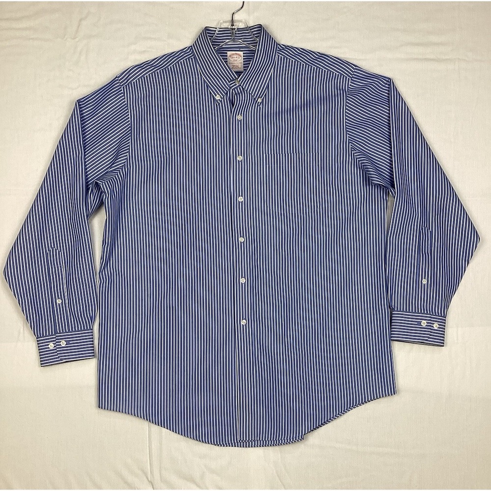 Brooks Brothers Dress‎ 346 Shirt Men's 16.5 4/5 Blue with White Stripes